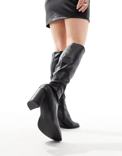 London Rebel Knee High Sock Boots in Black
