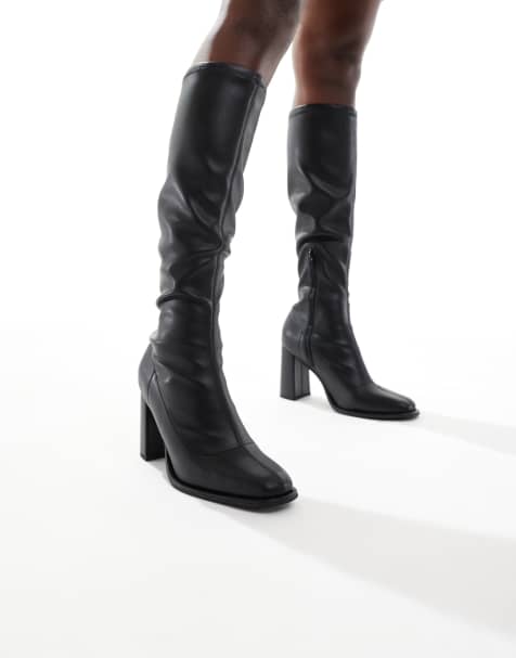 London Rebel Paige knee high sock boots in black - view 1
