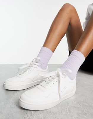 London Rebel panelled lace up trainers in white
