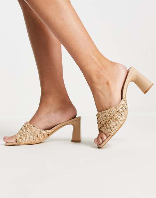 London Rebel – Pantoletten aus Bast in Creme mit Blockabsatz, 4 von 4