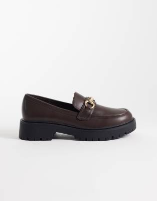 London Rebel Peggy Metal Trim Chunky Loafers In Brown