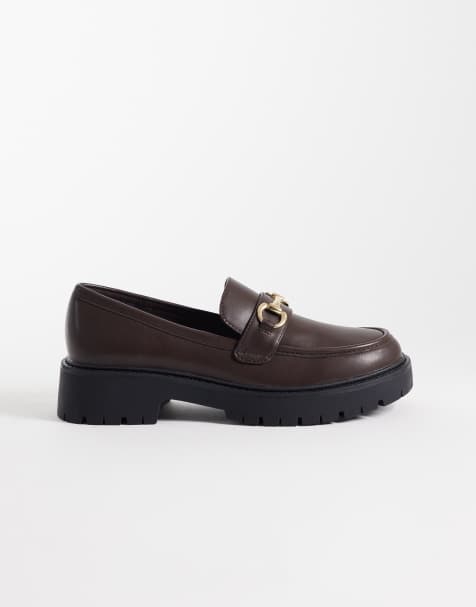 London Rebel Peggy metal trim chunky loafers in brown - view 1