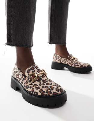 London Rebel - Perdy - Loafer mit Leopardenmuster, Metallverzierung und dicker Sohle-Bunt