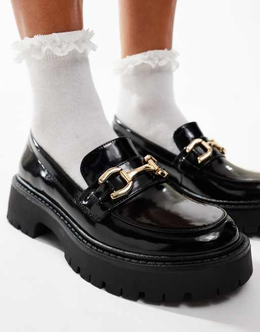 London Rebel Perdy metal trim chunky loafers in black