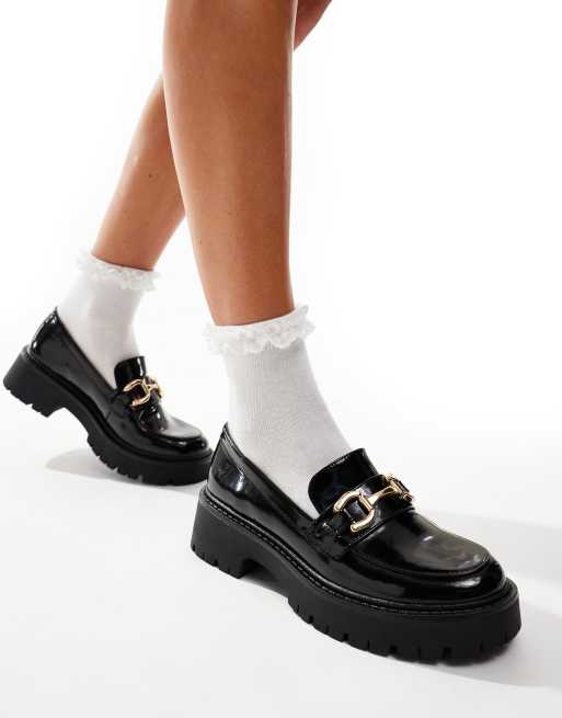 London Rebel Perdy metal trim chunky loafers in black