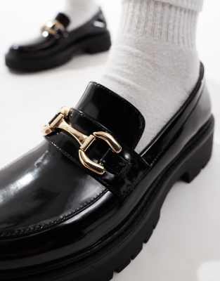 London Rebel Perdy wide fit metal trim chunky loafers in black