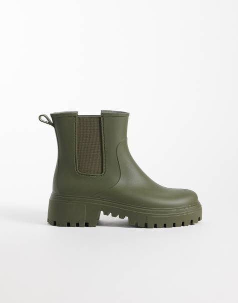 London Rebel Phoebe chunky chelsea boot wellies in green - view 1