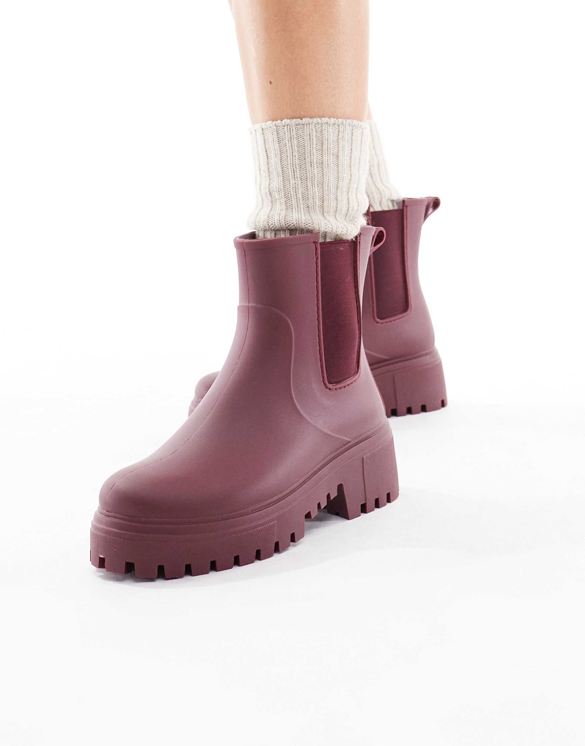 london rebel phoebe chunky chelsea boots in burgundy
