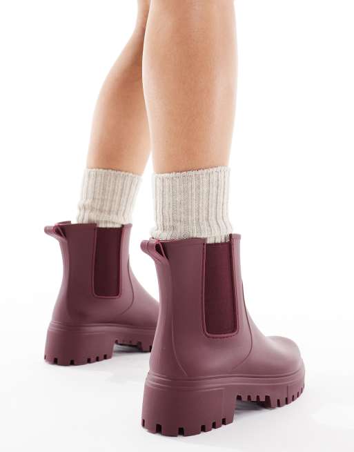 London Rebel Phoebe chunky chelsea boots in burgundy