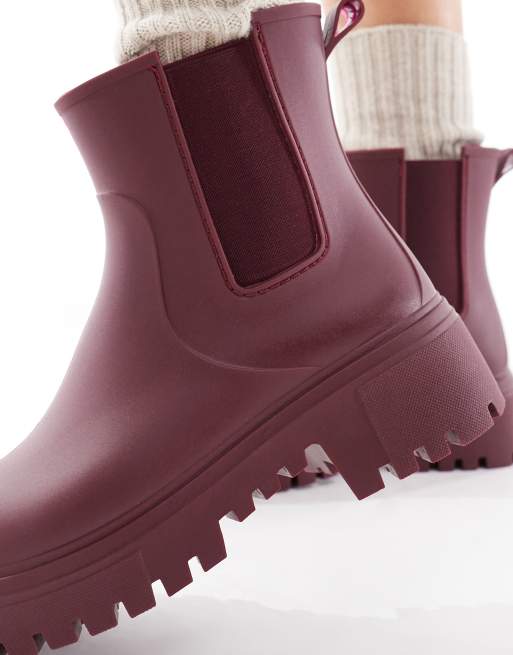 London Rebel Phoebe chunky chelsea boots in burgundy