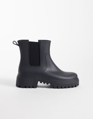 London Rebel Phoebe Chunky Chelsea Rain Boots In Black