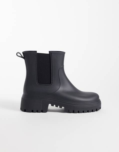 London Rebel Phoebe chunky chelsea rain boots in black - view 1