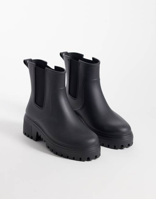 London Rebel Phoebe chunky chelsea rain boots in black, 2 of 4