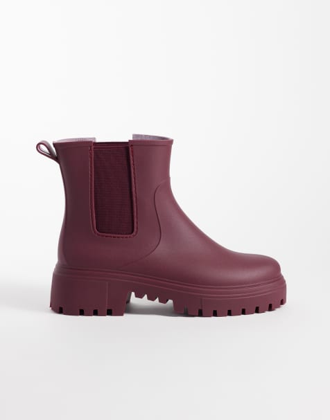 London Rebel Phoebe chunky chelsea rain boots in burgundy - view 1