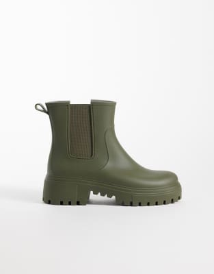 London Rebel Phoebe Chunky Chelsea Rain Boots In Green