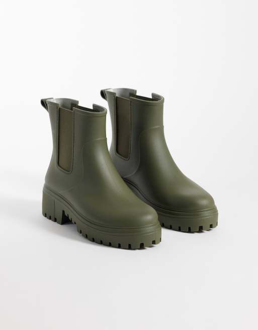 London Rebel Phoebe chunky chelsea rain boots in green, 2 of 4