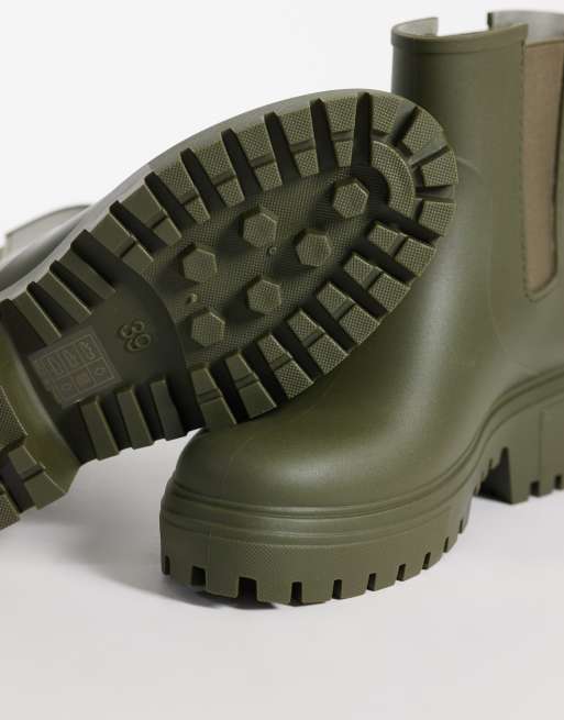 London Rebel Phoebe chunky chelsea rain boots in green, 3 of 4