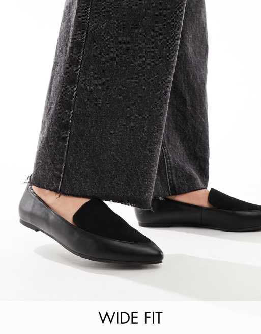 London Rebel - Platte loafers met puntige neus en brede pasvorm in zwart
