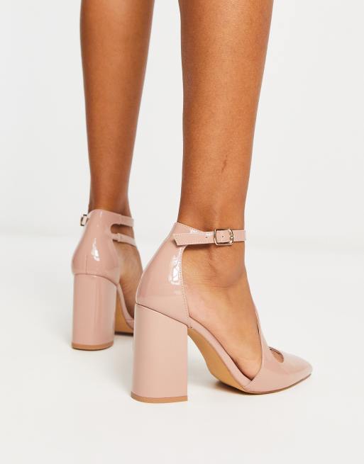 London Rebel pointed block heel shoes in beige, 2 of 4