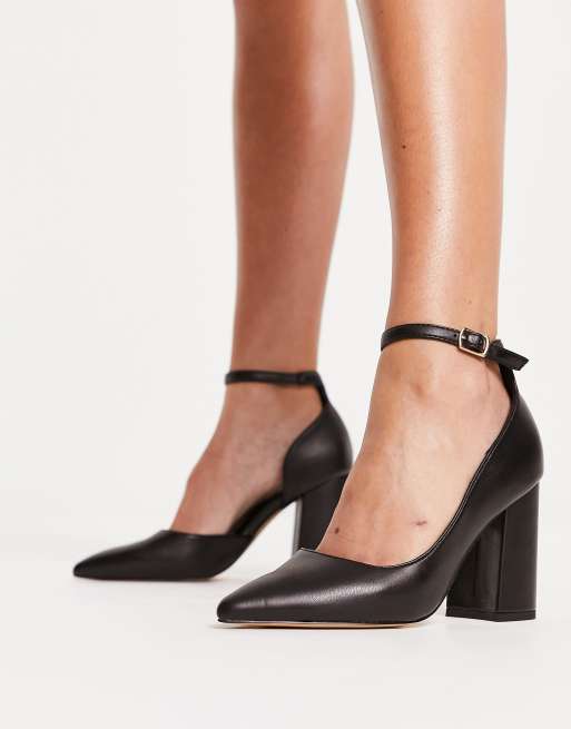 London Rebel pointed block heel shoes in black ASOS