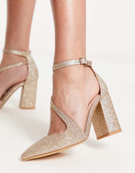 Gold block heel shoes hot sale