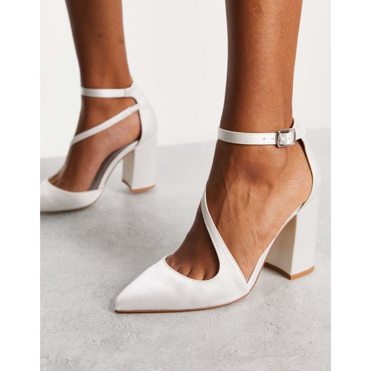 White pointed block cheap heels