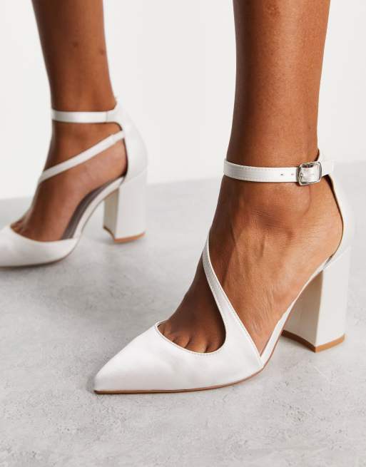 White satin block discount heel