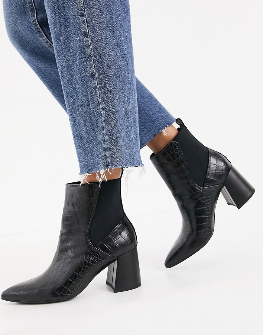 London Rebel pointed chelsea boots in black croc