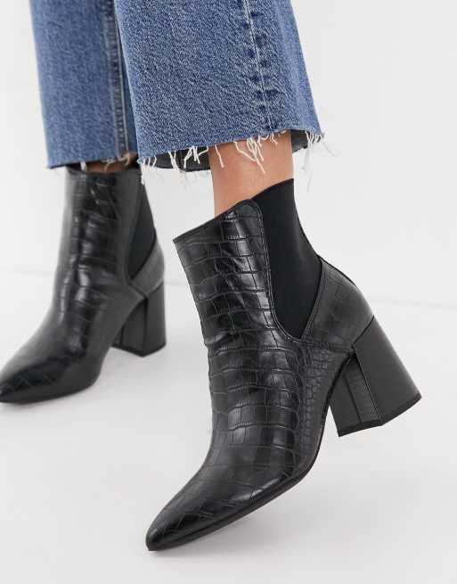London Rebel pointed chelsea boots in black croc, 2 of 4