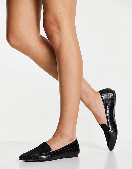 London Rebel pointed flat loafers in black