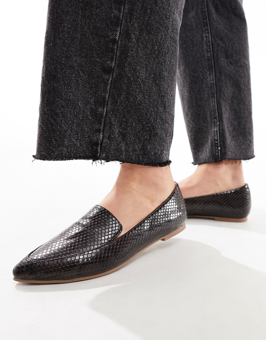 pointed flat loafers in snake-Multi