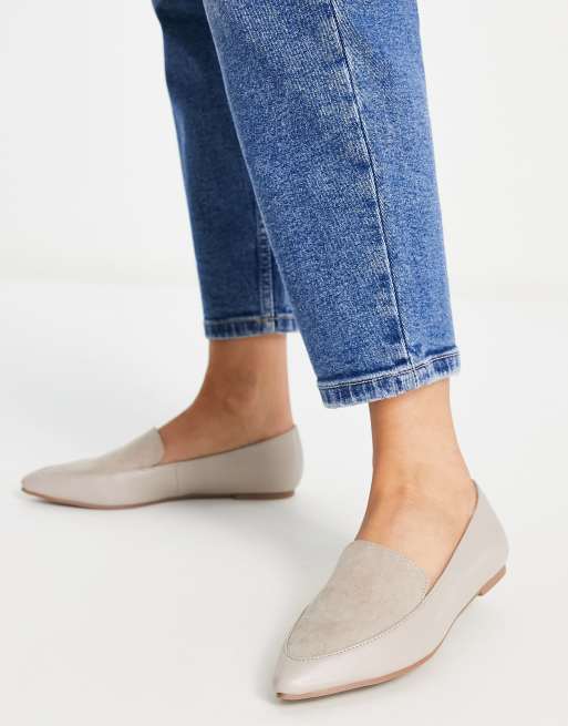 London Rebel pointed flat loafers in taupe | ASOS