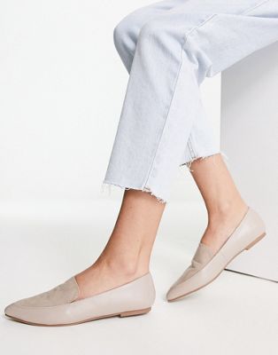 London Rebel Pointed Flat Loafers In Taupe-gray