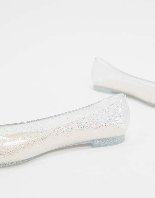 London Rebel pointed jelly ballets in silver glitter ASOS