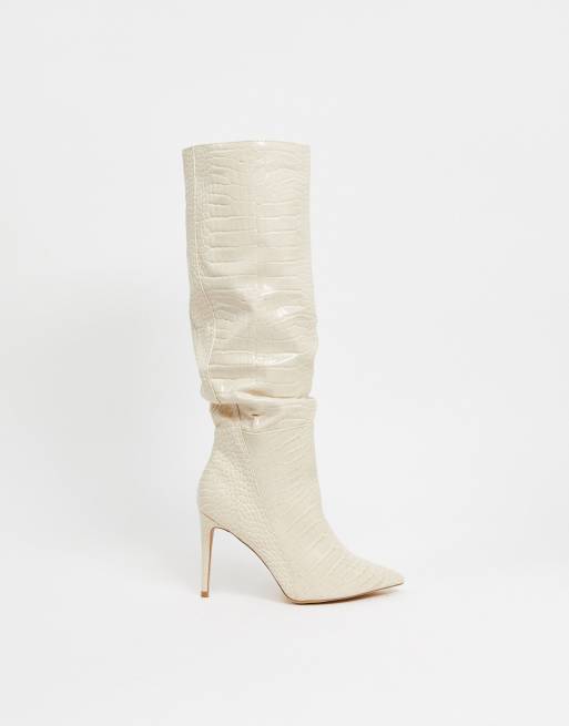 london rebel knee high sock boots in beige