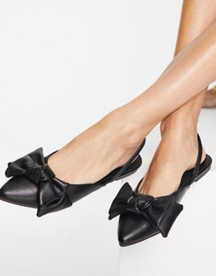 London Rebel pointed sling back ballet with bow in black