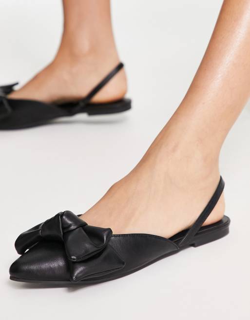 London Rebel pointed sling back ballet with bow in black ASOS