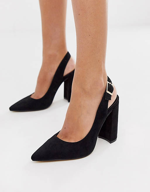 London Rebel pointed slingback heeled shoes in black | ASOS