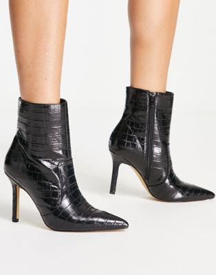 London Rebel pointed stiletto ankle boots in black croc - ASOS Price Checker