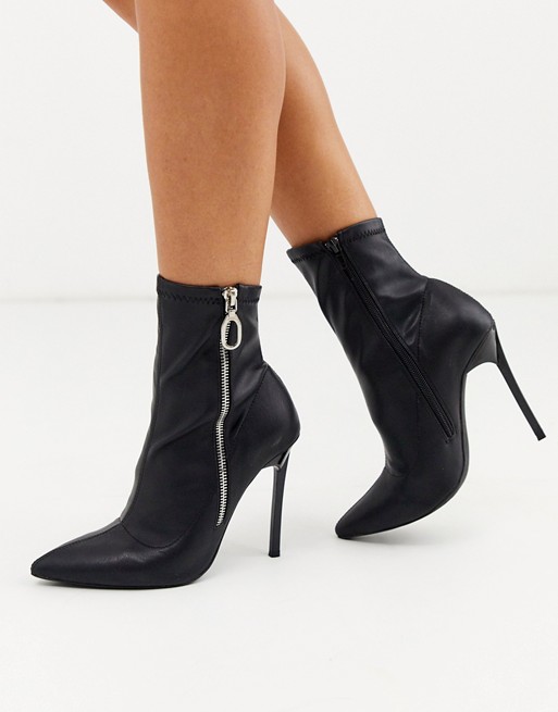 London Rebel pointed stiletto heeled boots in black