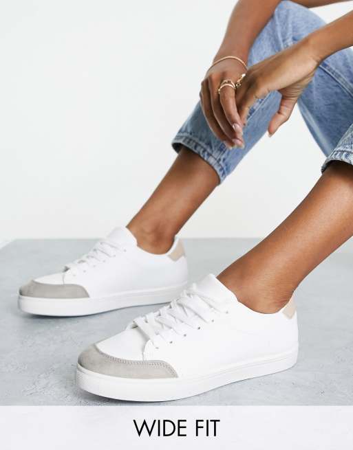London Rebel - Pointure large - Baskets minimalistes à lacets - Blanc et beige