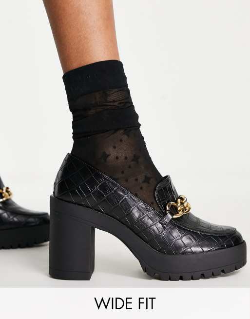 London Rebel - Pointure large - Mocassins à plateforme épaisse - Noir croco