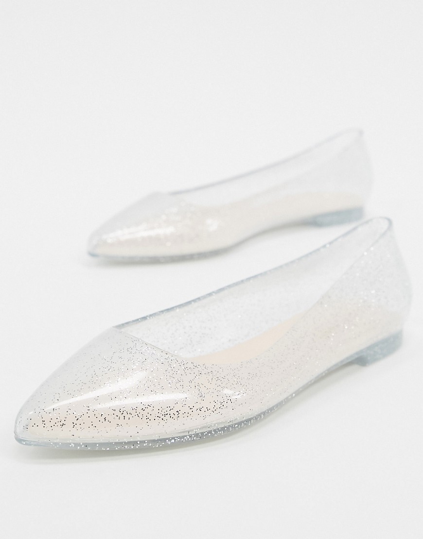 London Rebel - Puntige jelly ballerina's in zilver met glitter