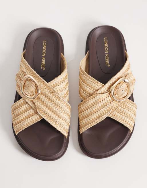 London Rebel - Raya - Sandales plates en raphia avec boucles - Crème, 2 de 4