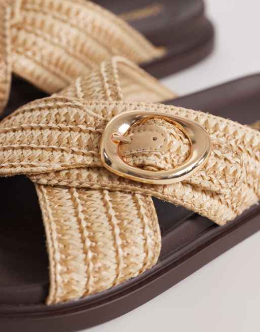 London Rebel - Raya - Sandales plates en raphia avec boucles - Crème, 4 de 4