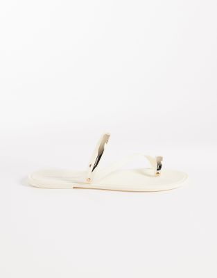 London Rebel Reese Flat Sandals With Gold-tone Embellished Straps In White
