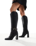 [London Rebel] London Rebel Riley buckle detail knee high boots in black 37 Black pu
