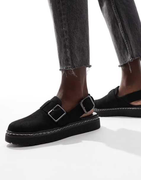 London Rebel – Robin – Mules in Schwarz mit Fersenriemen - view 1