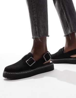 London Rebel Robin Sling Back Mules In Black