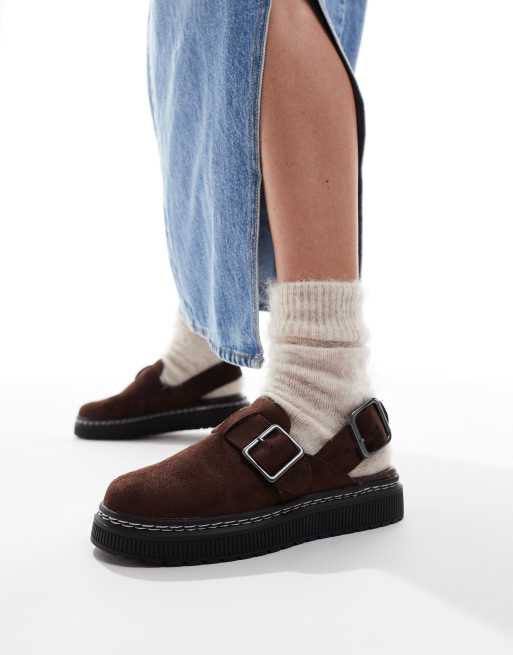 London Rebel - Robin - Wide Fit - Chokoladebrune mules med hælrem